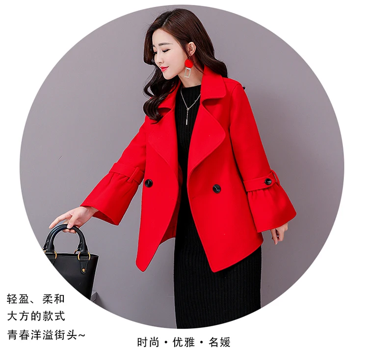 Woolen Jacket Autumn Solid Color Bell Sleeve Casual Comfortable Trend of Fashion