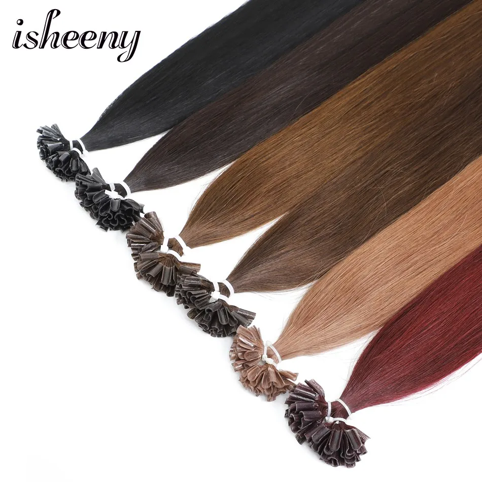 Isheeny 14 "18" 20 "22" Фьюжн наращивание волос 0,6 г 0,8 г 1 г Remy Nail/U Tip прямой кератин предварительно склеивание человеческих волос на Capsuel