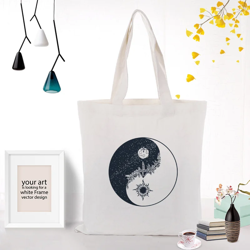

Tote Bag Shopping Bag Canvas Handbag Text DIY Daily Use Custom Print Logo black illustration Eco Reusable Recycle
