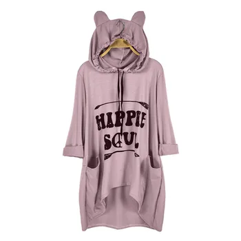 

2019 Autumn Winter Casual Hoodies Long Sleeve Women Long Hooded Loose Pullover Tops Letter Print Hoodies Tops