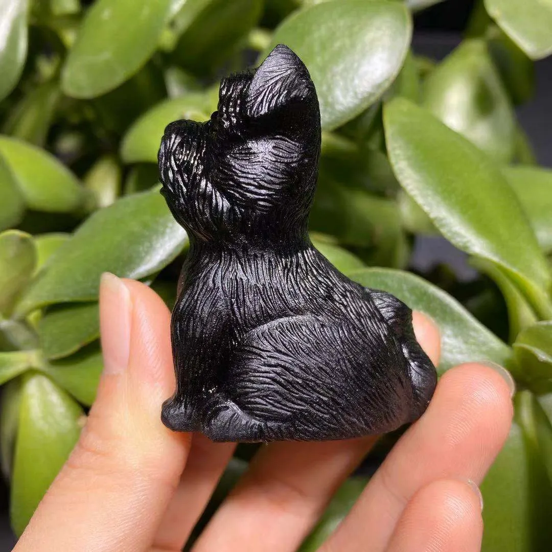 High quality natural crystal carvings obsidian dog for birthday gifts