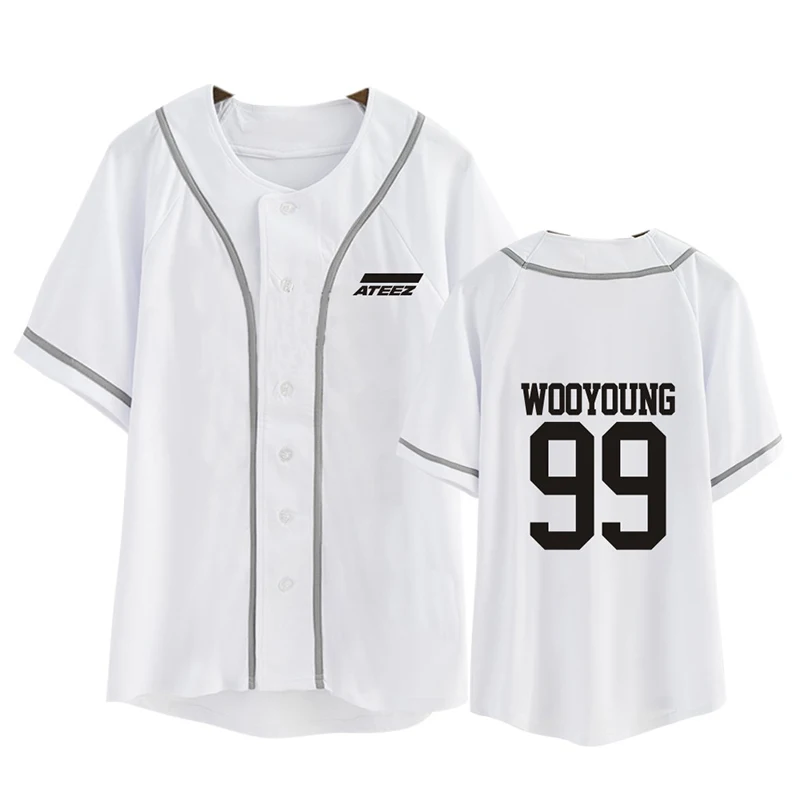White WOOYOUNG Kpop ATEEZ A подростковый Z Album All To Zero кардиган свободная футболка на пуговицах футболки топы с короткими рукавами футболка PT1106 - Цвет: White WOOYOUNG