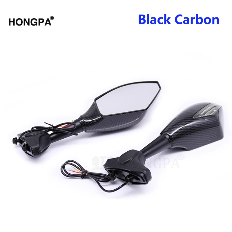 Black Carbon Мотоцикл Универсальный заднего вида боковые зеркала светодиодный сигнал поворота Байк для Honda Suzuki Kawasaki ZX6R ZX10R ZX636 2 Когти кронштейн - Цвет: Black Carbon