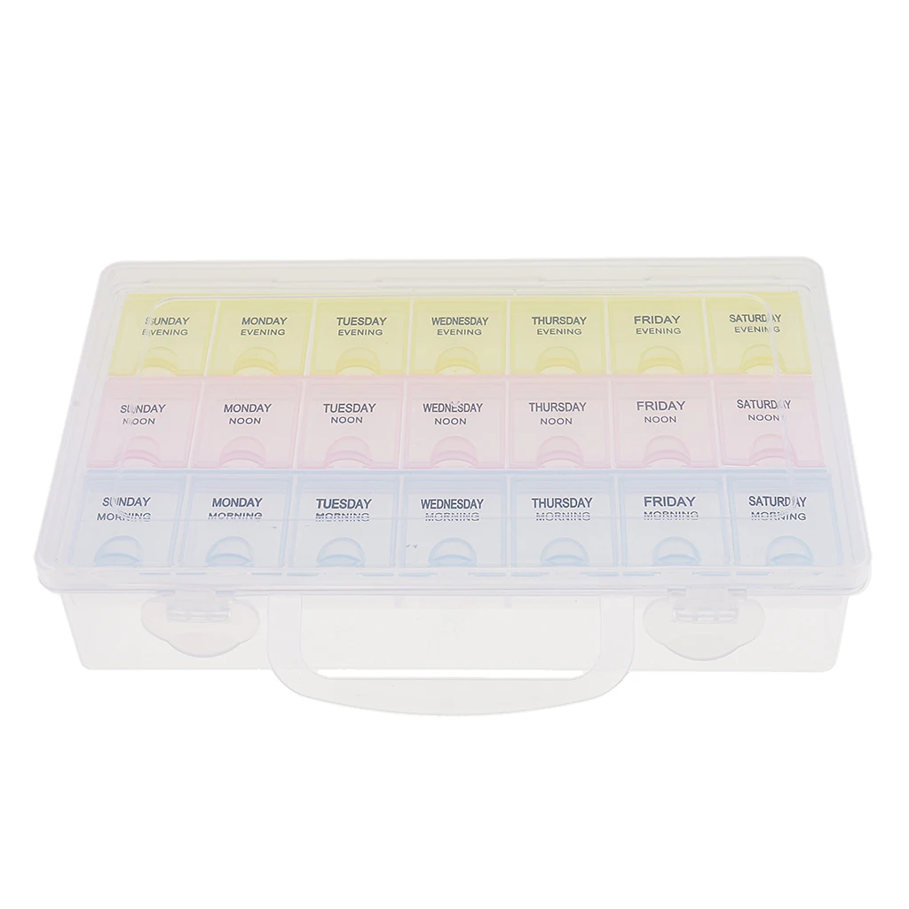 

Colorful 7 day 21 Slot Weekly Pill Box Medicine Tablet Vitamin Holder Dispenser Storage Case Jewelry Beads Storage Supplies