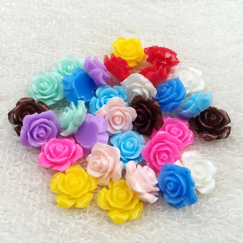 30pcs Mixed Color 15mm Flat Back Resins Cabochon Scrapbook 3D Resin Rose Flower Fit Phone Embellishment DIY -B02 | Дом и сад