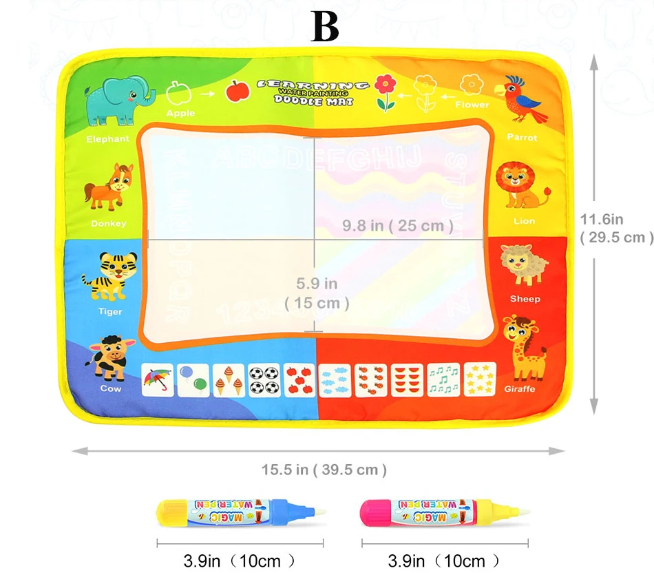 Magic Water Painting Drawing Mat & 2 Pens Doodle Board Coloring Books for Kids Children Educational Toys 8