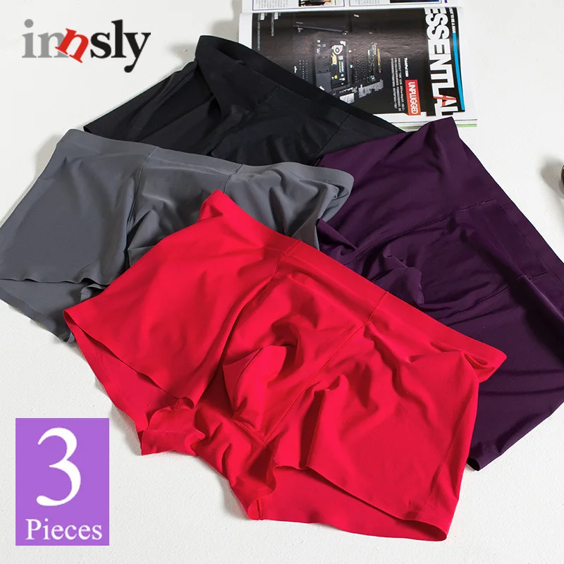 

3 Pieces/Set Seamless Boxer Men Underwear Ice Silk Breathable Thin Boxer Shorts Waist Men's Panties Big Size Male Underpants