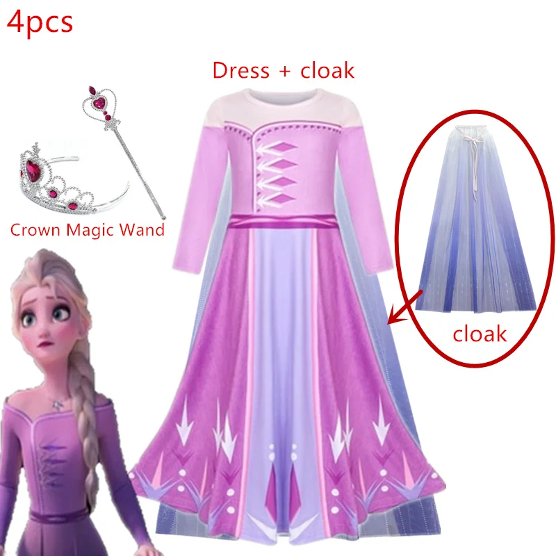 

2020 New Children Frozen Cosplay Long Princess Dress Dress Cartoon Show Performance Bags Crown Magic Stick Sets