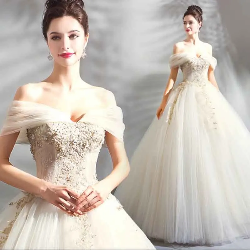 

N Large Size 5xl Custom Luxury Champagne With White Dresses Women Lace Beaded Evening Formal Dresses Party Ball Gown For Lady