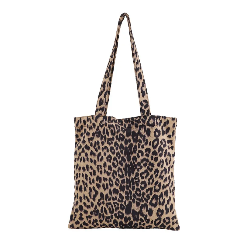 

Ougger Big Women Bag on Shoulder Handbags Fall Brown Canvas Fashion Unusual Leopard Bags with Cartoon Printing for Shopping