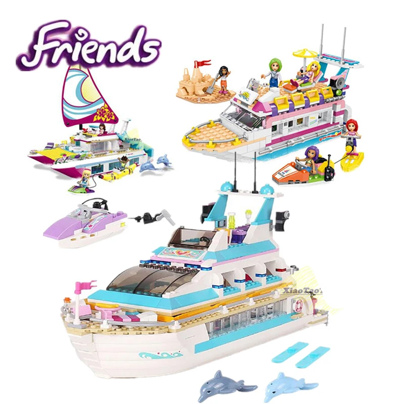 Online Bloques de construcción para niñas, barco de vacaciones, bloques de construcción en 3D, juguetes para niños, regalos para amigos compatibles, juguetes para yates de delfines