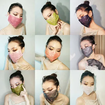 

Rhinestone jewelry mask Bling fishing net night club party sexy acrylic diamond mask for women fashion 2020