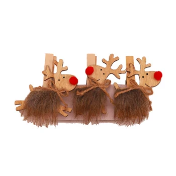 

Christmas Wood Deer Clip Ornaments Christmas Tree Decorations Kids Gifts Home Supplies Party Accessories HFing