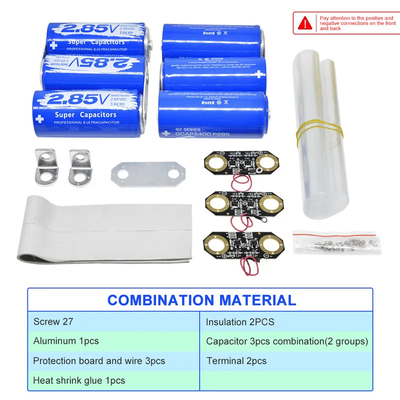 

diymore 2*3PCS/Set 2.85V 3400F Super Farad Capacitor DIY Kit Set with Protection Board 17V 556F Super Capacitor Aluminum Sheet