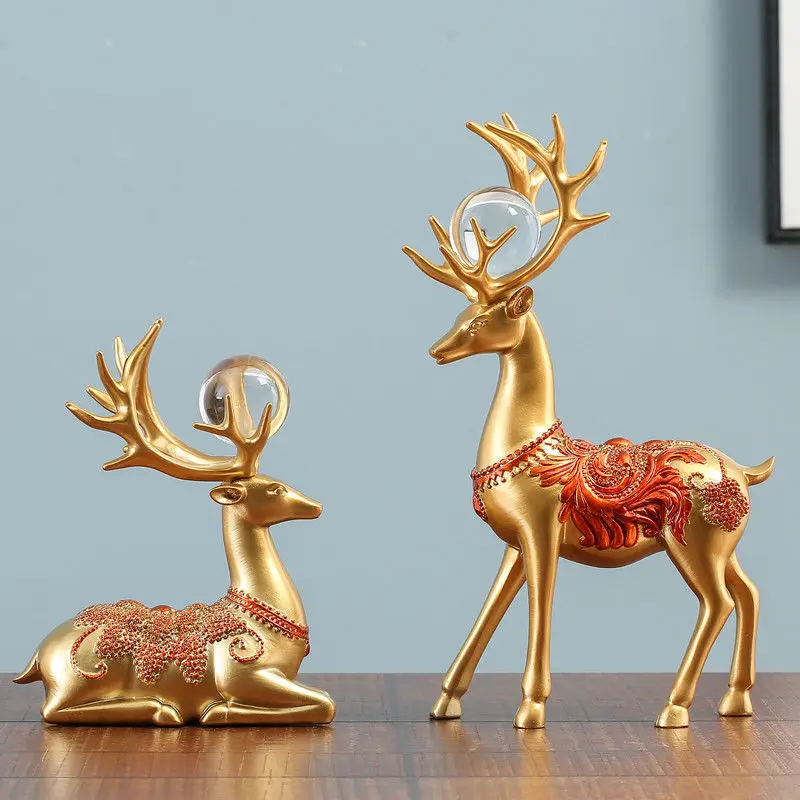

Luxury Gold Elk Creative Living Room Wine Cabinet Decoration Home Accessories Office TV Cabinet Porch Crafts Gift Decoration