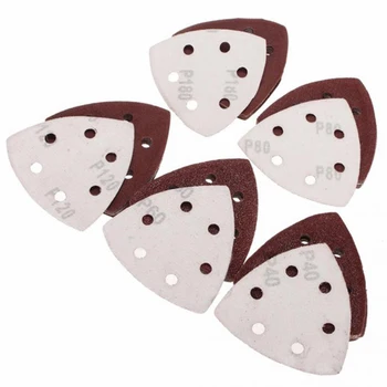

50PCS Triangle Sandpapers Flocking 6 Holes 90 * 90 * 90MM 40 60 80 120 180 Grit Aluminium Oxide Sand Papers