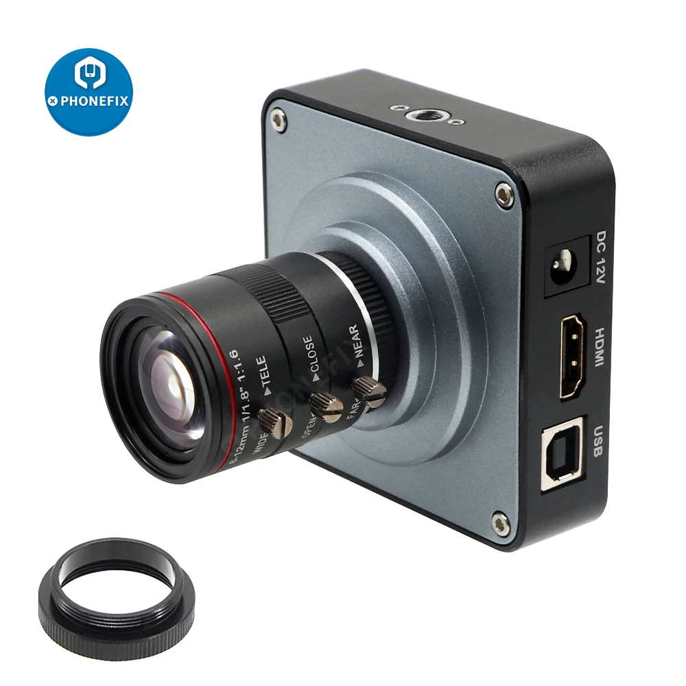 Cámara web de 1080p Full HD, 60fps, 2K, 3800W, 38MP, HDMI, USB, microscopio de vídeo electrónico Industrial con lente de 6-12mm/60mm
