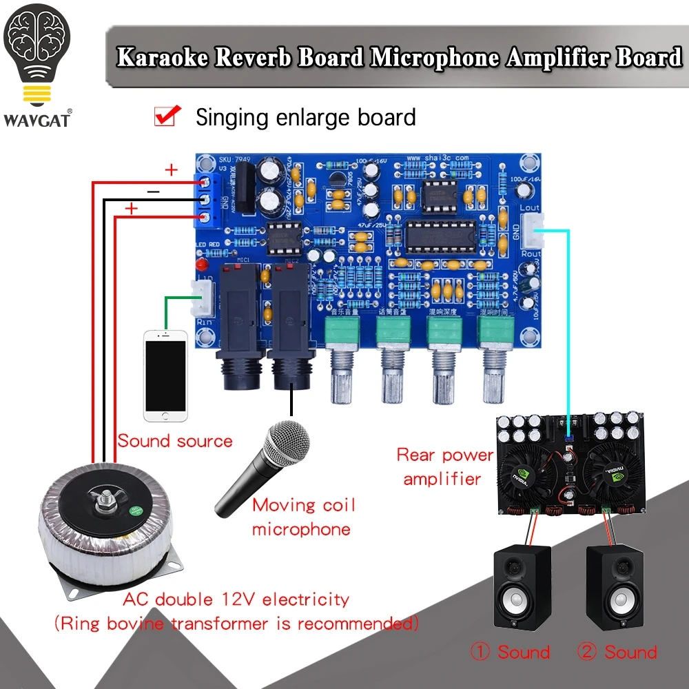 WAVGATXHM173MicrophoneAmplifierBoardKaraokeReverberationDual