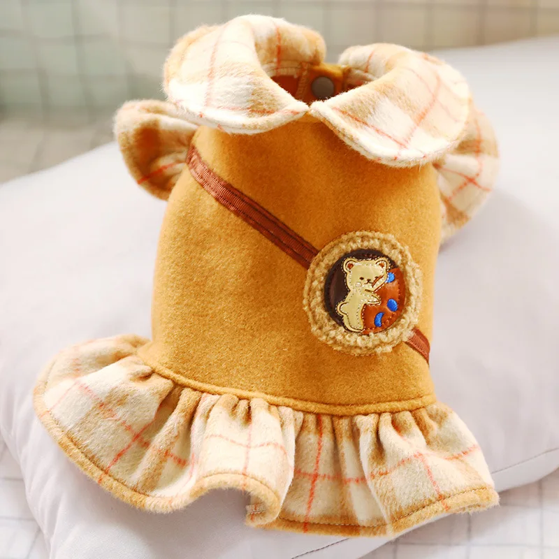 

Cute Dogs Dress Pet Clothing Plaid Splicing Autumn Winter Doll Collar Princess Cat Skirts Chihuahua Fashion Puppy kitten Costume
