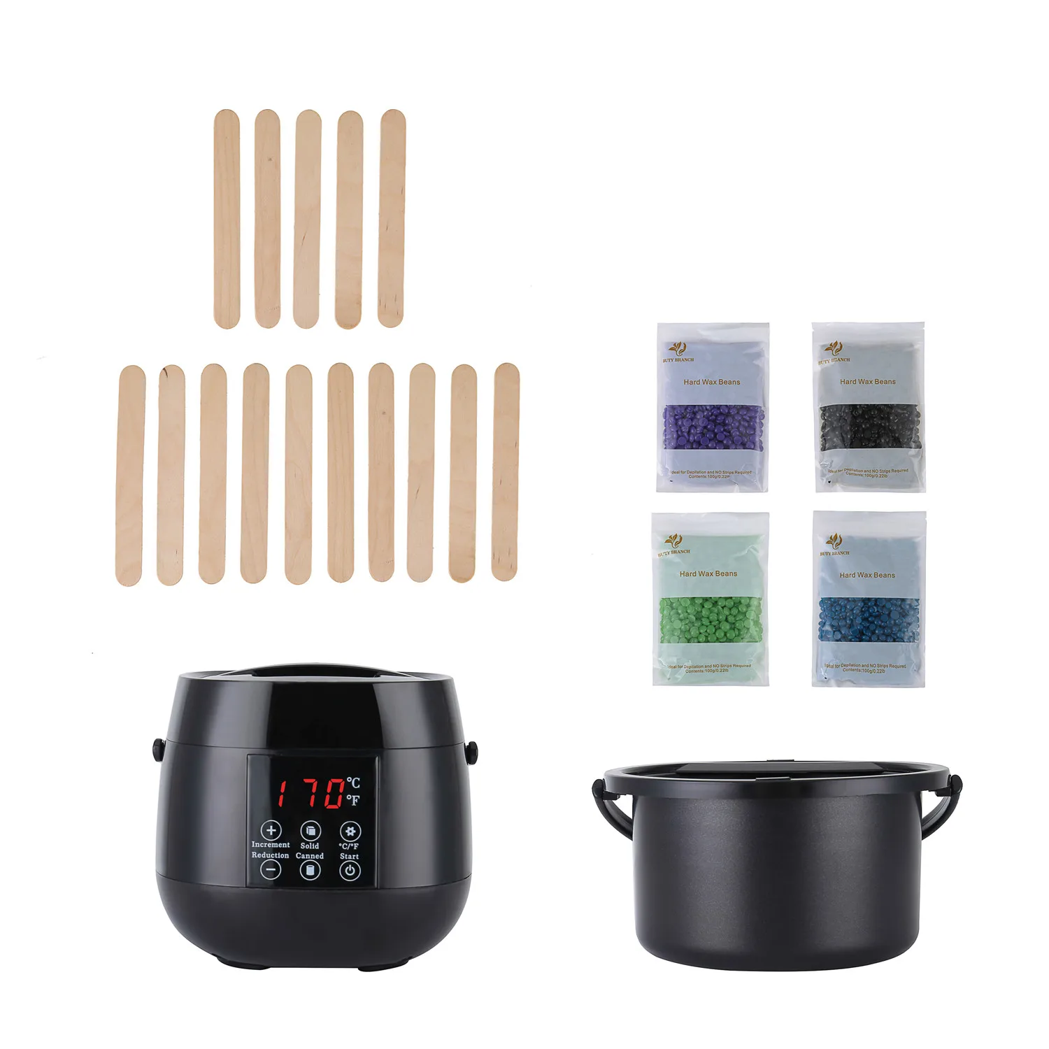 Black Wax Beans set Инструмент для удаления волос, ЖК-дисплей, умный нагреватель воска, эпилятор для рук и ног, персональный депилятор, уход за кожей, парафин, нагреватель воска, набор машин - Цвет: Black Wax Beans set