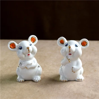 

Cute Porcelain Couple Mouse Figurine Ceramic Mice Miniature Gift Craft Ornament Trinket Room Decor Valentine's Day Accessories