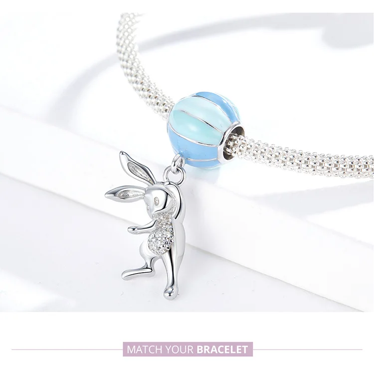 Fit Pandora браслет 925 стерлингового серебра милый кролик синий воздушный шар подвески S925 кунг-фу животных бусины ювелирных изделий