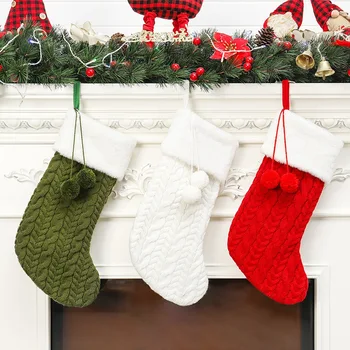 

3 Kinds Colors Knitted Christmas Stockings Gift Holder Xmas Tree Hanging Ornaments Decorations For Family Holiday Season Decor