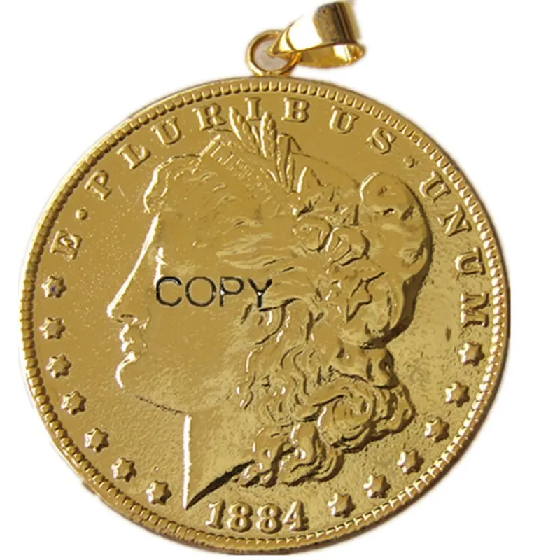 P(23) монета кулон Morgan Dollar 1884CC ожерелье позолоченная монета модные ювелирные изделия