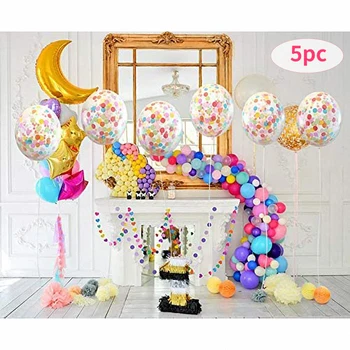 

5 Pieces 36-Inch Oversized Round Transparent Latex Balloons Colorful Confetti Sequin Ball Wedding Party Decoration