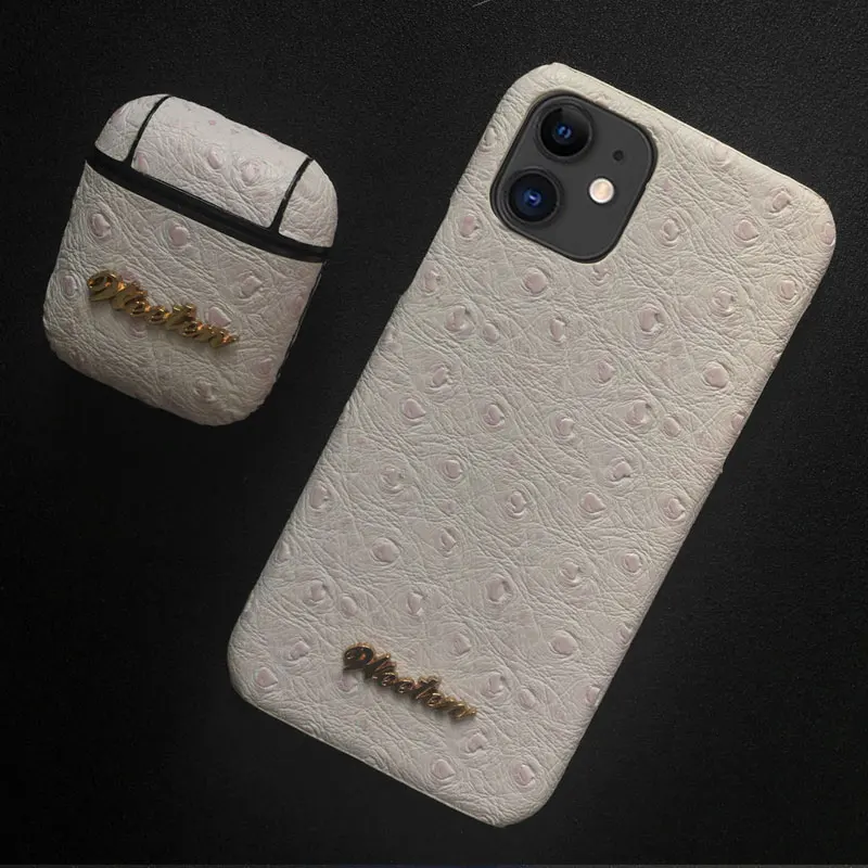 1 Set Ligh Pink Роскошный чехол из искусственной кожи страуса для iPhone 11 Pro Max XS 7 8 6 6S Plus X XR Жесткий Чехол для Airpods зарядный чехол для наушников s - Цвет: 1 Set Ligh Pink