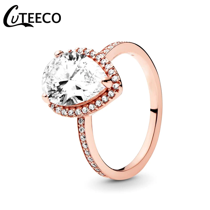 CUTEECO, Европейская мода, розовое золото, кристалл, свадебные кольца для женщин, обручальное кольцо, ювелирное изделие, подарок на день Святого Валентина, Прямая поставка