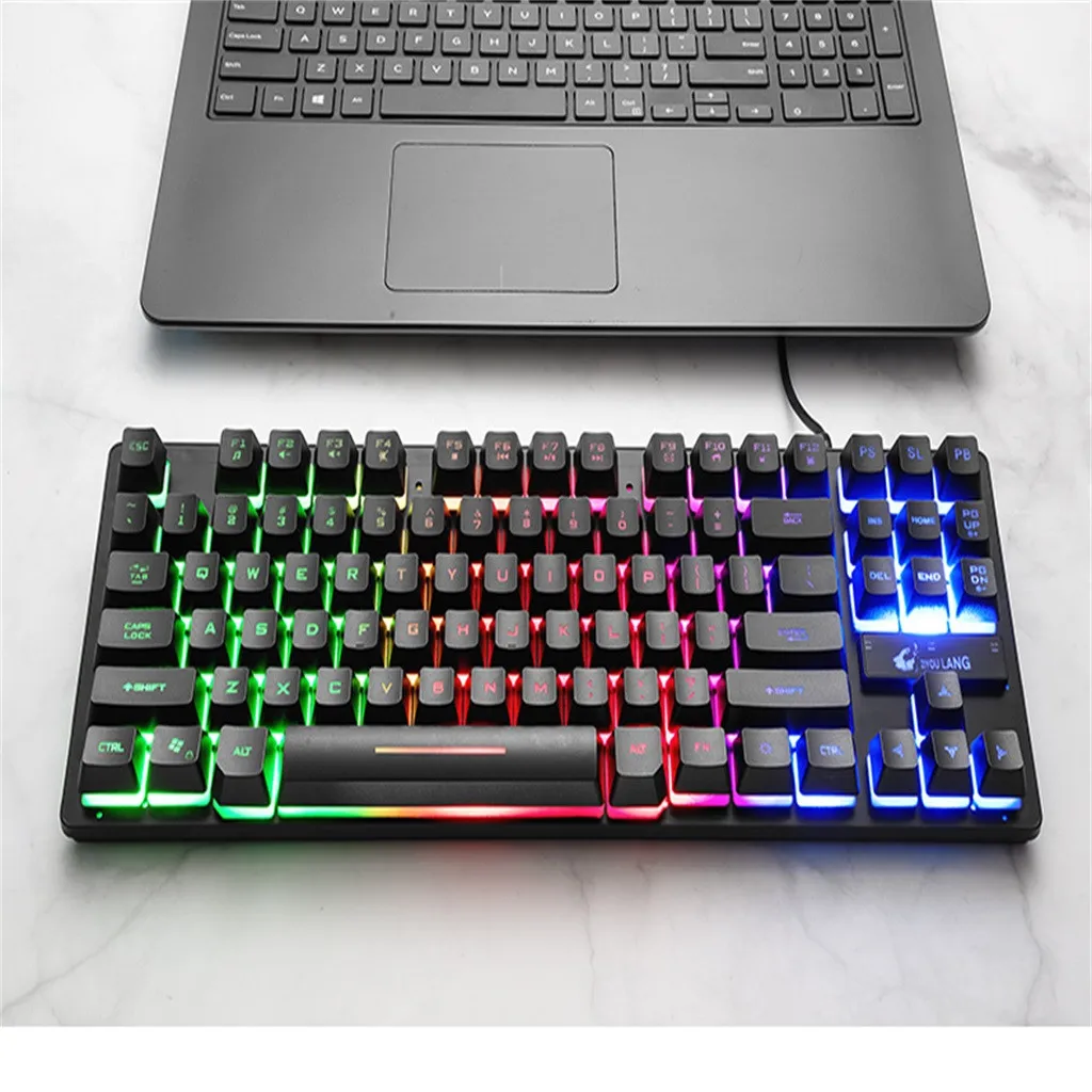 Игровая клавиатура 20%, семицветная клавиатура с подсветкой K16, 87 клавиш, 12 мультимедийных клавиш для ПК/ноутбука, проводная клавиатура Teclado Gamer