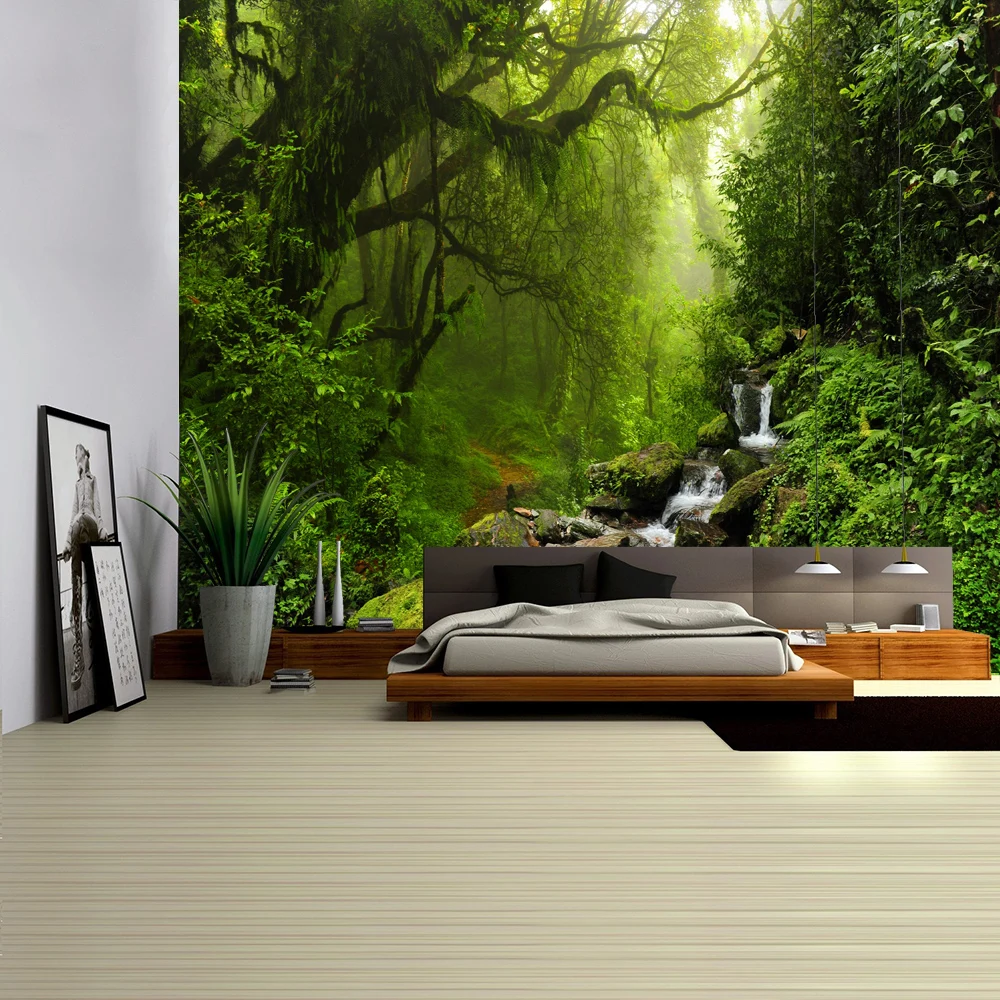 Forest Stream Tapestry Wall Hanging Sandy Beach Picnic Rug Camping Tent Sleeping Pad Bedspread