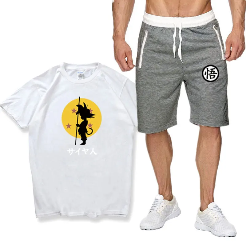

comic Dragon Ball Goku T-shirt sports suit Streetwear off white casual running suit summer short sleeve shorts 2-piece set