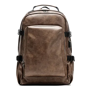 

Casual Shoulder Bag Male Business Computer Backpack Pu Leather Retro Student Backpack Brown