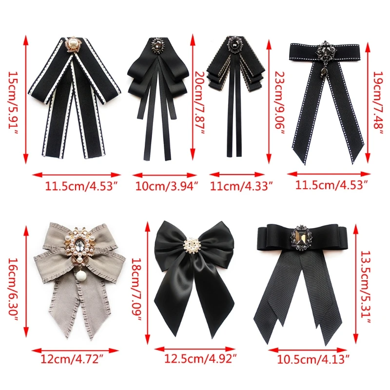 Vintage Elegant Women's Pre-Tied Pearl Ribbon Brooch Bow Tie