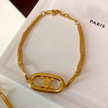 

Retro Simple Fashion Triomphe Women Spain String Wave infinity Bracelet Chain Solid Gold Color Love bracelet 18K Plated set