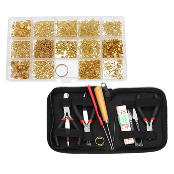 

Gold Jewelry Making Components Starter Kit DIY Tool Earring Charms Beads Pendant Findings