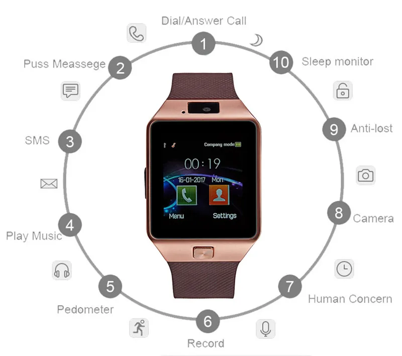 DZ09 Смарт-часы с поддержкой sim-карты, сенсорный экран, позиционирование, Bluetooth, фото, шагомер, функция для мужчин и женщин, умные часы для Android