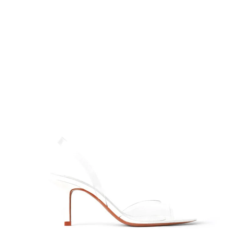 

Za WOMEN'S Shoes 2019 Summer New Style White Transparent Thin Heeled Cutout-Back Fashion Sandals White Square Head High Heel Sho