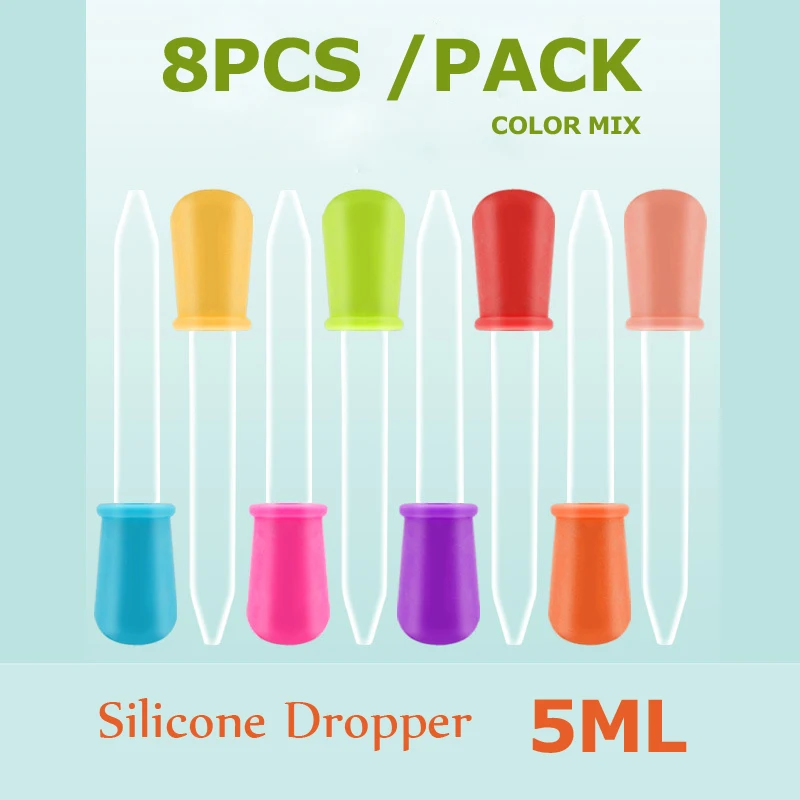 

5ml Clear Silicone Baby Medicine Feeder Dropper Graduated Pipette Liquid Food Dropper School Lab Supplies Random Color 3-8PCS
