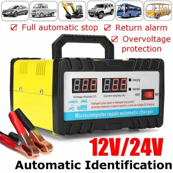 

Automatic 12V/24V Car Storage Battery Charger LCD Intelligent Pulse 110/220V Repair for Lead Acid Lithium Battery 6AH-400AH