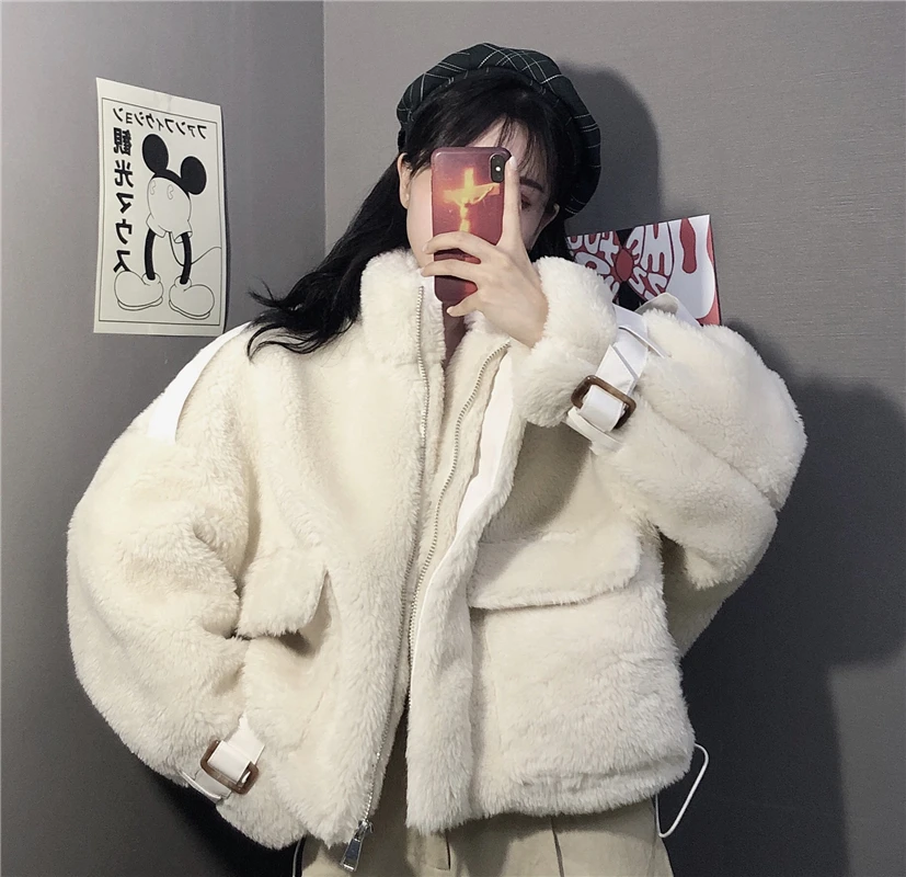 Chaquetas mujer зимняя Корейская флисовая куртка уличная утолщенная Женская куртка однотонная свободная теплая ветровка для женщин