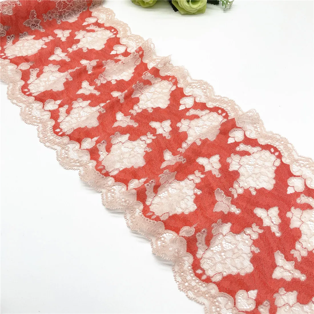 3y/Lot Width 8 1/2 inch (22cm) Orange Elastic Stretch Lace Trim Lingerie Sewing Craft DIY Apparel Fabric Garment Accessory 1