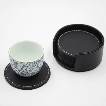 

6Pcs/Set Leather Drink Coasters with Holder Pu Coffee Cup Mat Dining Table Placemats Heat-resistant Tea Pad Desktop Decoration