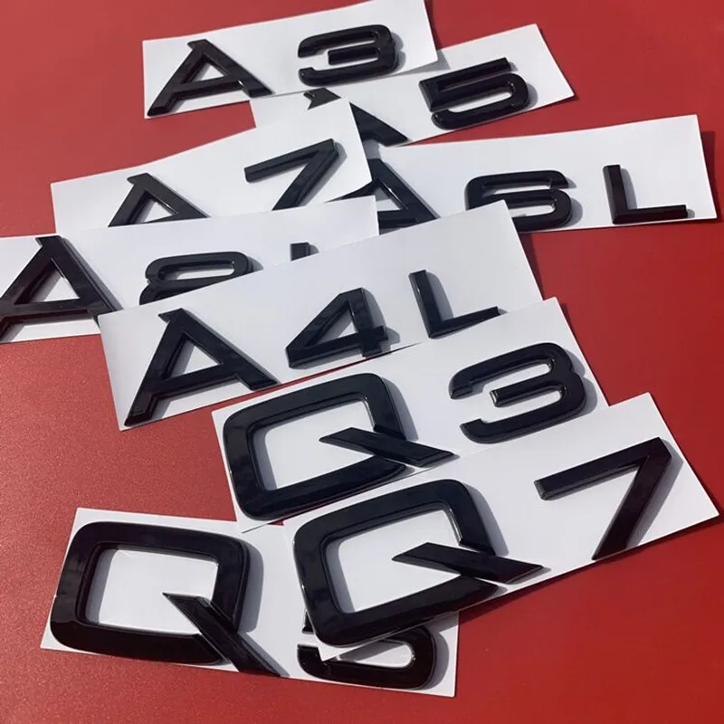

Glossy Black 1.8T 2.0T 2.4 2.8 3.0 3.2 4.2 Badge for Audi A1 A3 A4 A5 A6 A7 A8 A4L A6L A8L Q3 Q5 Q7 RS emblem Trunk Car Sticker