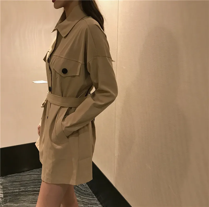 Trench Coat Female Autumn New Style Korean-style Middle Long Coat Double Purpose Elegant Slimming Cardigan Bandage Cloth Ov