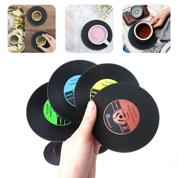 

Table Decor CD Mat Retro Vinyl Record Drinks Coasters Table Cup Mat Coffee Placemat PVC Printed Pattern Anti Fade Home Decor Mat
