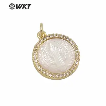 

MP164 China Supplier new white shell pendant Jehovah people image pendant 15mm religious Christian pendant in gold plated