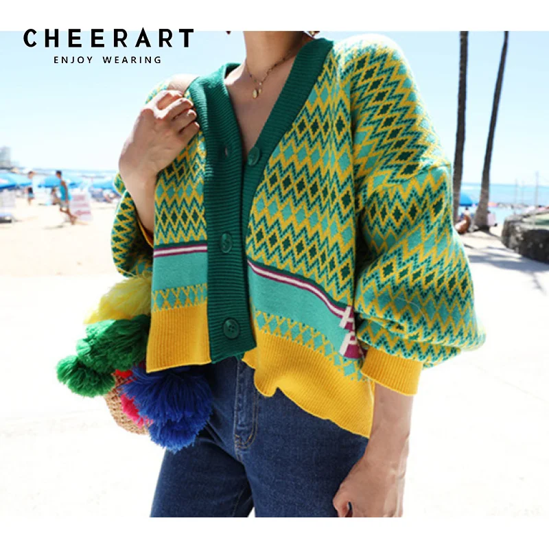 Женский плотный кардиган Cheerart однотонный Зимний вязаный свитер с v образным
